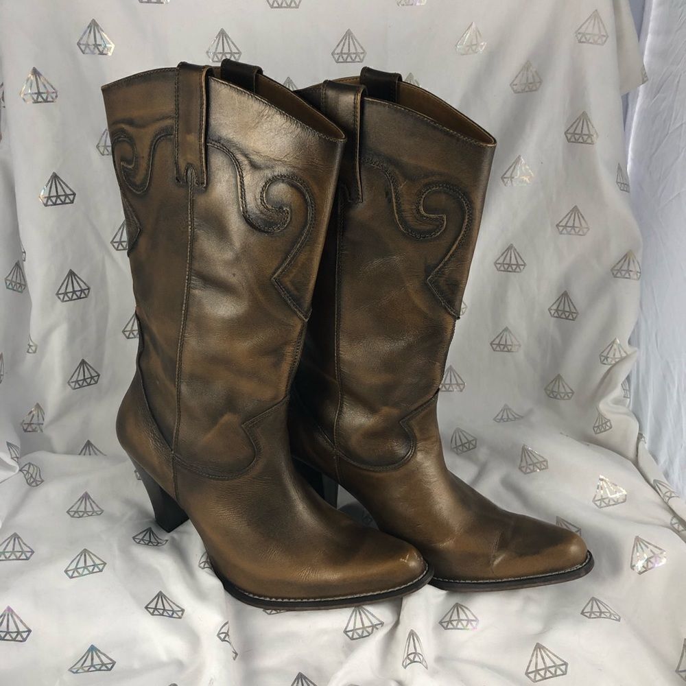 LOREDANO Italian Leather cowgirl high heel boots size 38